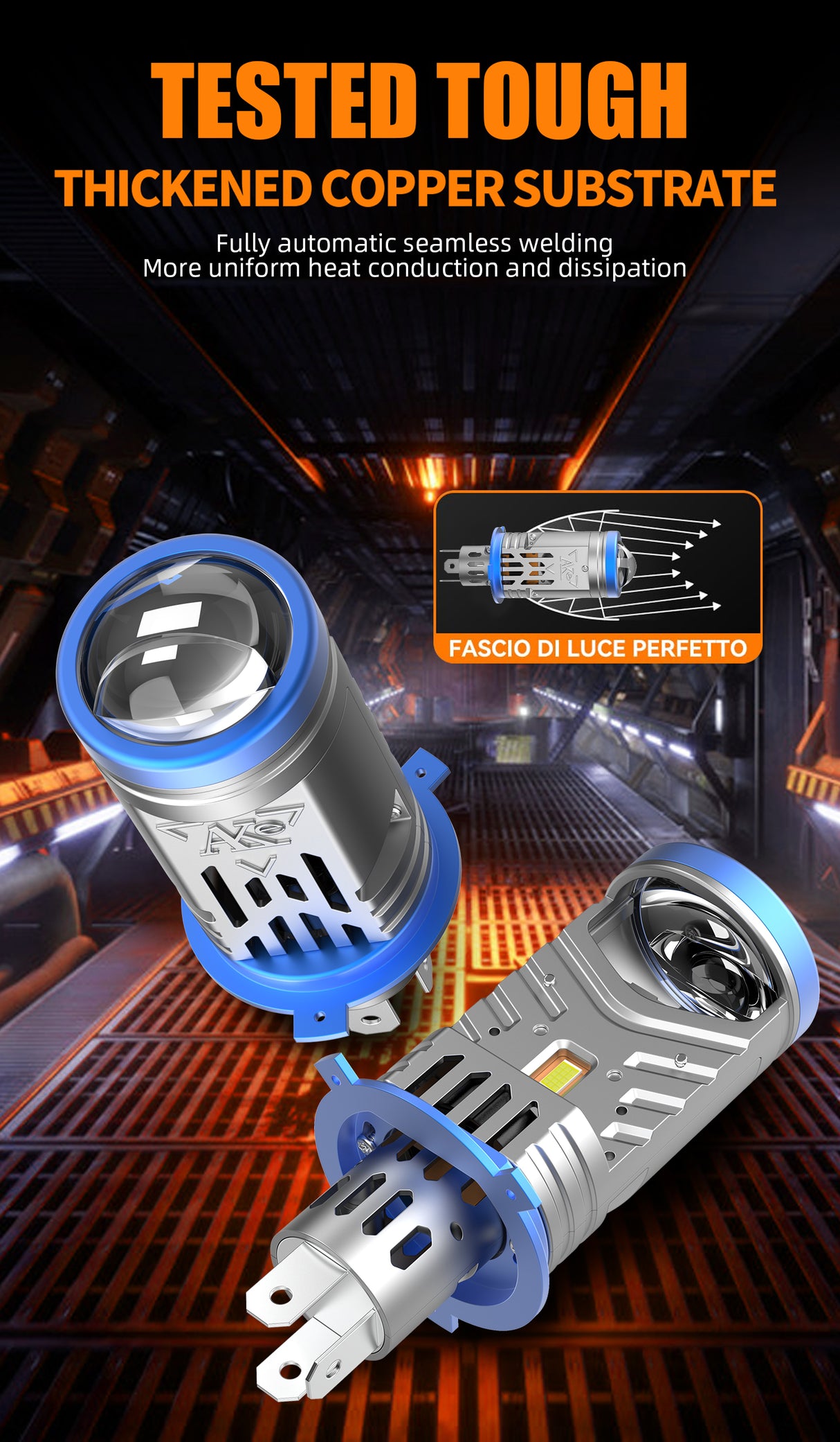 AKE H4 TJ-Z01 LED Motorcycle Headlight Bulb – 55W, 15-Core Chip, 6000K Super Bright White Light