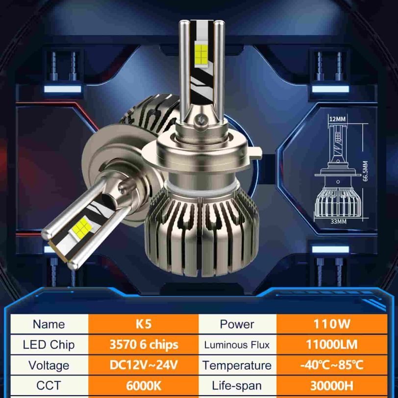 AKE K5 Series: H4/H19 LED Headlight Bulbs 110 W (Combined) - Image 3