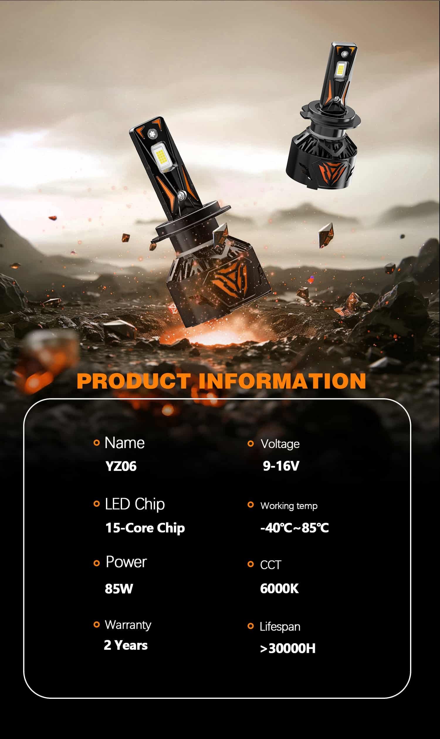 AKE YZ06 Series: H7 LED Headlight Bulbs 170 W (Combined) - Image 2